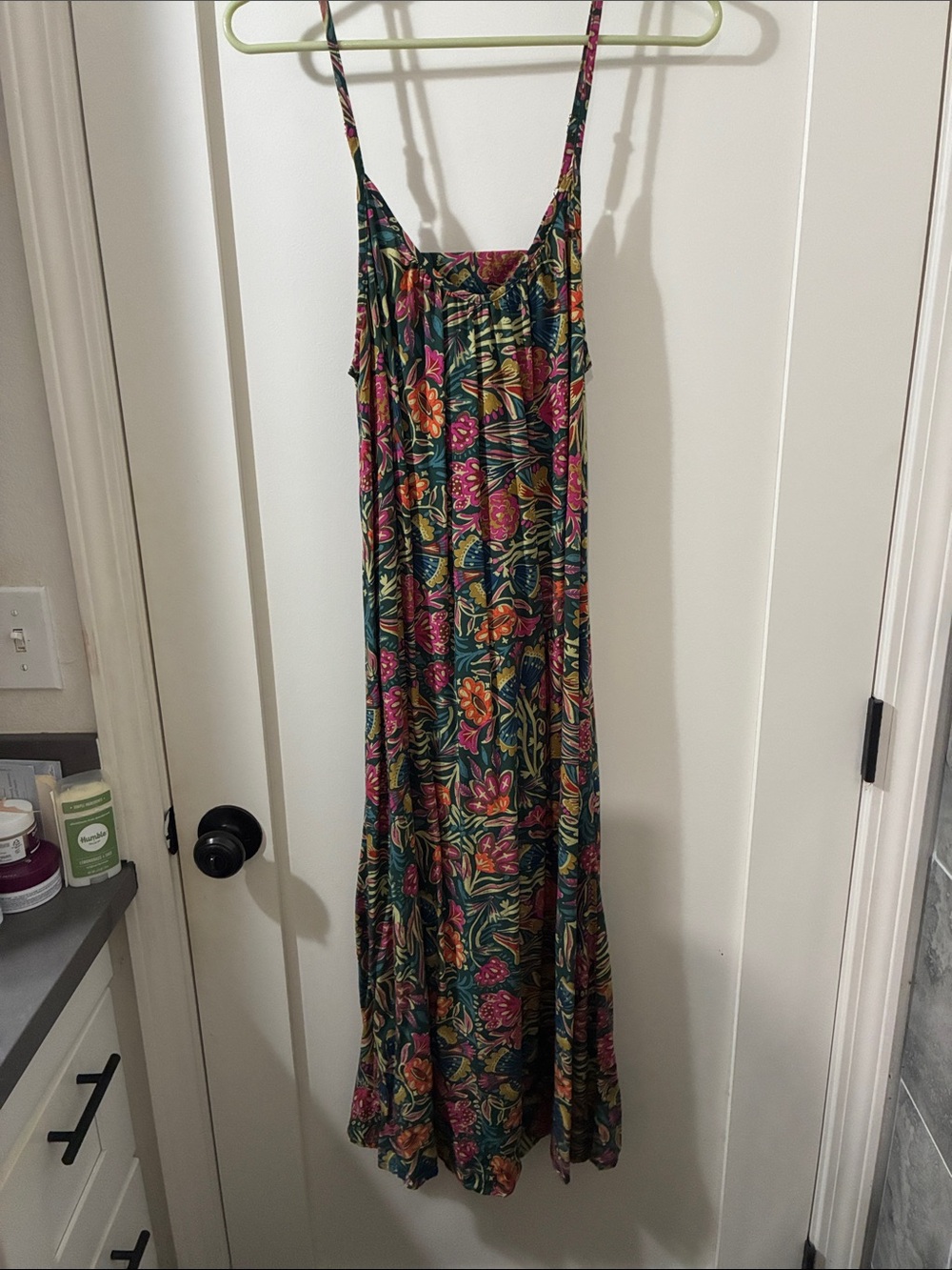 NATURAL LIFE Green Floral Spaghetti-Strap Maxi Dress